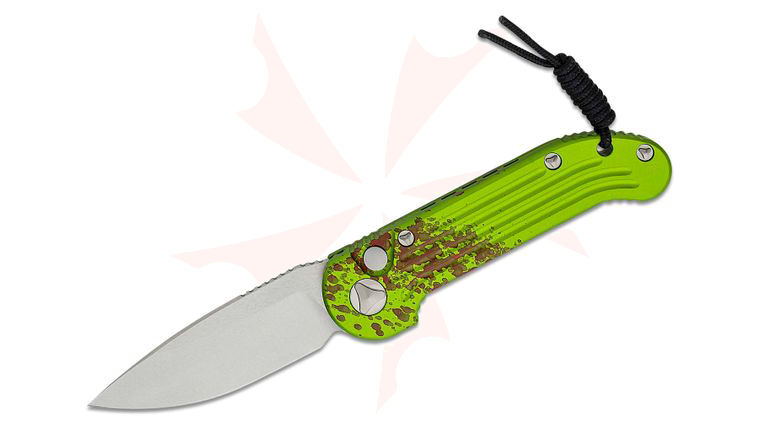 Microtech 135-10Z Zombie LUDT AUTO 3.375 inch Stonewashed Plain Blade, Zombie Green Aluminum Handles