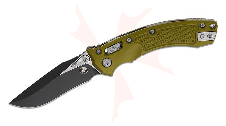 Microtech 137MRL-1FROD Amphibian Mini RAM-LOK Manual Folding Knife 3.25 inch M390MK Black Clip Point Plain Blade, OD Green Frag Aluminum Handles, Reversible Clip
