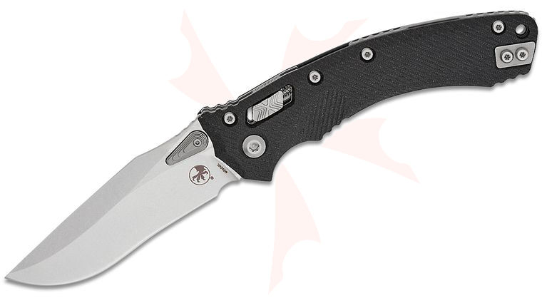 Microtech Amphibian RAM-LOK Manual Folding Knife 3.875 inch Bohler M390MK Stonewashed Clip Point Plain Blade, Black Fluted G10 Handles