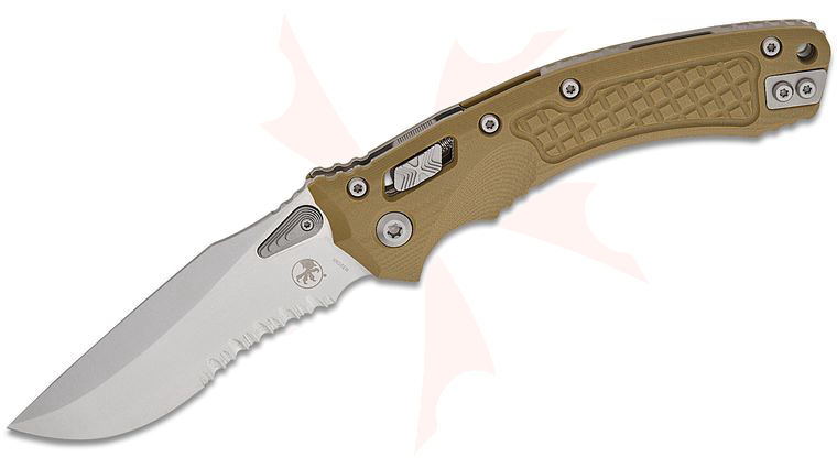 Microtech Amphibian RAM-LOK Manual Folding Knife 3.875 inch Bohler M390MK Stonewashed Clip Point Combo Blade, OD Green Frag G10 Handles
