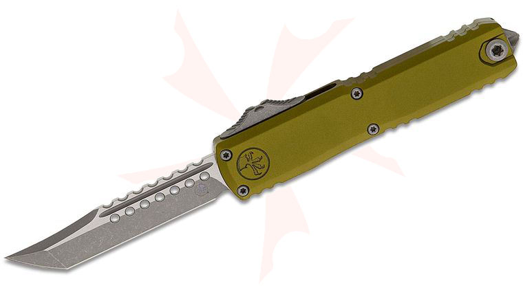 Microtech 14194-10APODS Signature Series UTX-70 Gen IV AUTO OTF Knife 2.5 inch M390MK Apocalyptic Hellhound Tanto Blade, OD Green Machined Aluminum Handles, Reversible Clip
