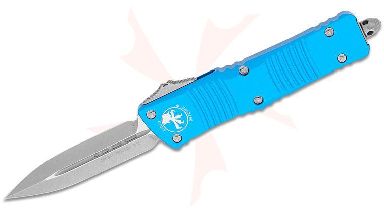 Microtech 142-10APBL Combat Troodon AUTO OTF Knife 3.75 inch  Apocalyptic Double Edge Dagger Blade, Blue Aluminum Handles