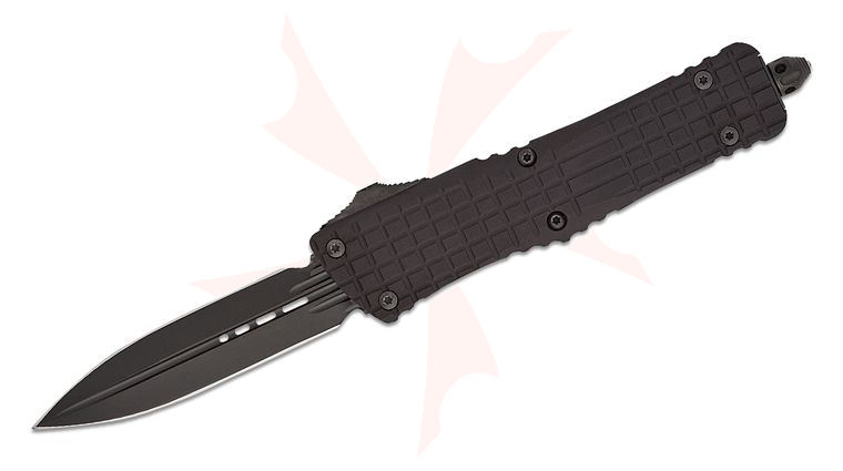Microtech 142-1CT-DSH Signature Series Combat Troodon Delta Shadow AUTO OTF Knife 3.75 inch Black DLC Double Edge Dagger Blade, Frag Milled Black Aluminum Handles, Black DLC Hardware