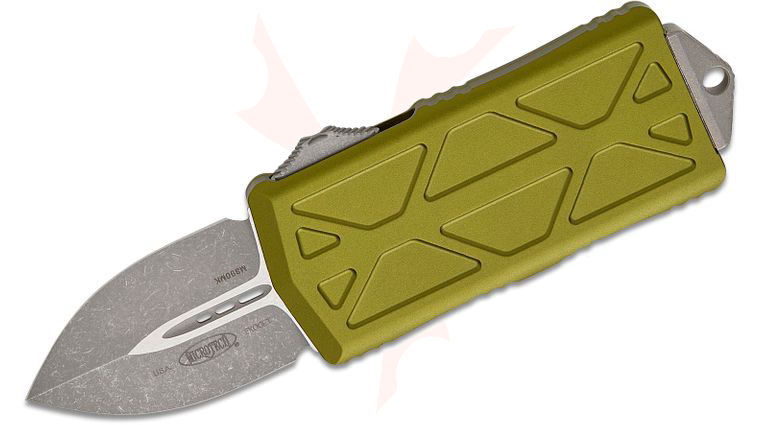 Microtech 157-10APOD Exocet OTF Money Clip AUTO Knife 1.98 inch M390MK Apocalyptic Double Edge Dagger Blade, OD Green Aluminum Handles