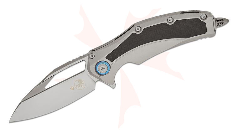 Microtech Matrix Manual Flipper Knife 3.77 inch M390 Hand Rubbed Modified Sheepsfoot Plain Blade, Titanium Handles with Carbon Fiber Inlays, Reversible Clip