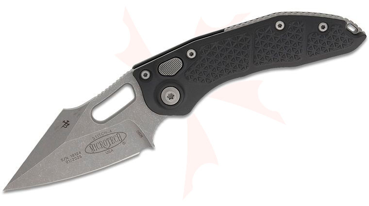 Microtech/Borka Blades 169-10AP AUTO Stitch 3.625 inch Apocalyptic Spear Point Blade, Black Aluminum Handles
