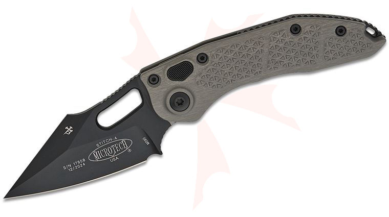 Microtech/Borka Blades 169-1NC AUTO Stitch 3.625 inch Black Spear Point Plain Blade, Natural Clear Aluminum Handles