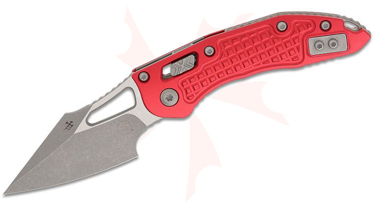 Microtech 169MRL-10APFRRD M-Stitch RAM-LOK Manual Folding Knife 3.05 inch M390MK Apocalyptic Spear Point Plain Blade, Red Frag Aluminum Handles, Reversible Clip (Mini Stitch)