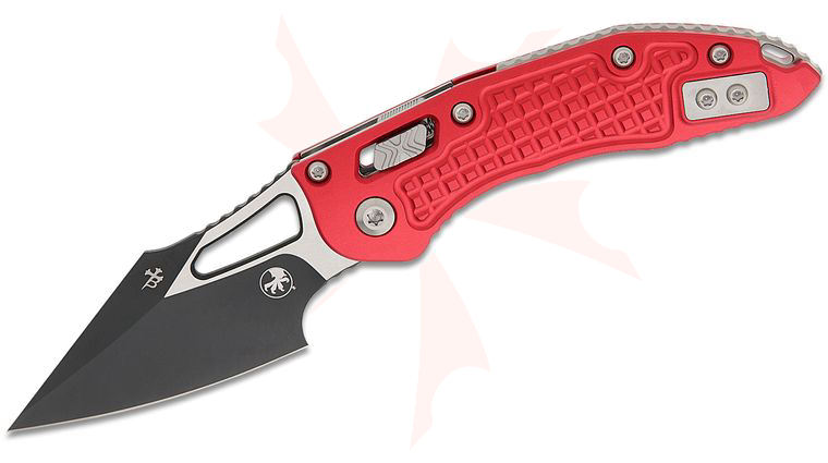 Microtech 169MRL-1FRRD M-Stitch RAM-LOK Manual Folding Knife 3.05 inch M390MK Black Spear Point Plain Blade, Red Frag Aluminum Handles, Reversible Clip (Mini Stitch)