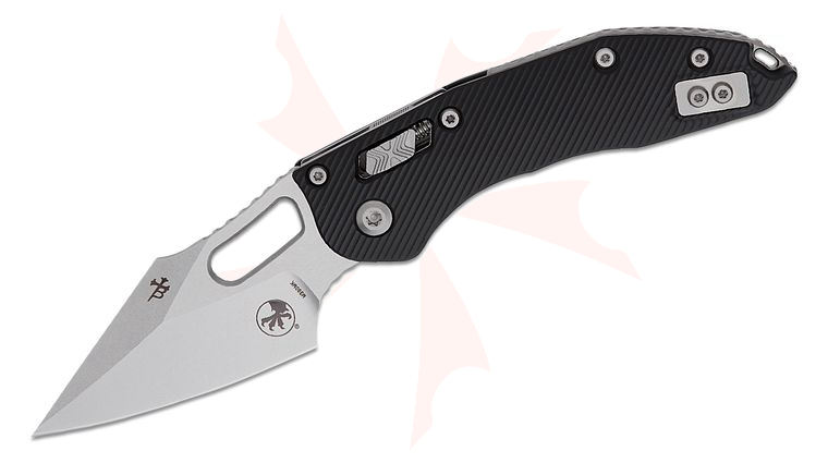 Microtech 169RL-10FL Stitch RAM-LOK Manual Folding Knife 3.625 inch Bohler M390MK Stonewashed Spear Point Plain Blade, Black Fluted Aluminum Handles
