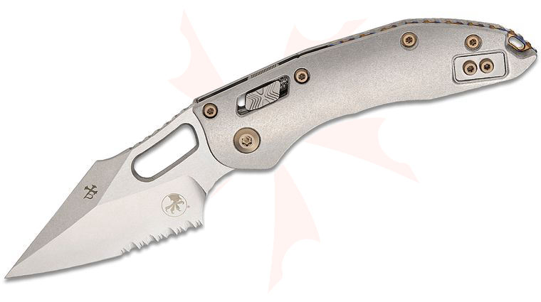Microtech 169RL-11MS4 Marfione Select Stitch RAM-LOK Manual Folding Knife 3.625 inch Bohler M390MK Stonewashed Spear Point Combo Blade and Slab Titanium Handles, Flamed Titanium Accent
