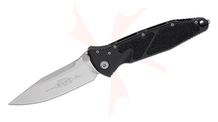Microtech 160-10 Socom Elite Manual Folding Knife 4.05 inch Stonewashed Clip Point Plain Blade, Black Aluminum Handles