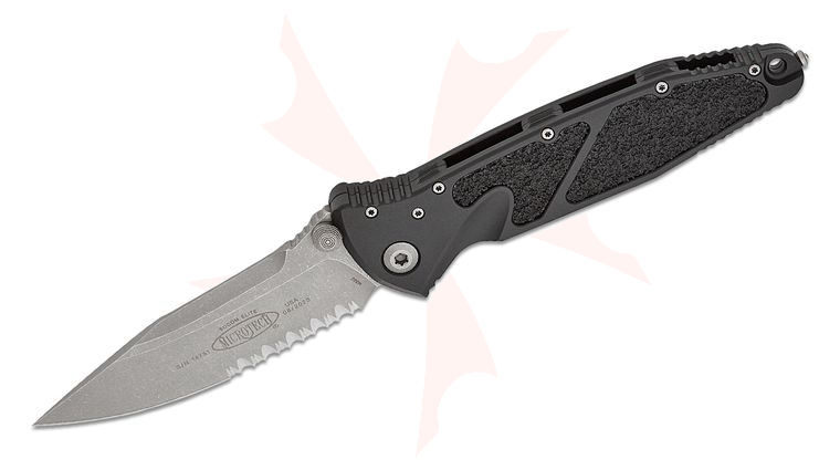 Microtech 160-11AP Socom Elite Manual Folding Knife 4.05 inch Apocalyptic Clip Point Combo Blade, Black Aluminum Handles