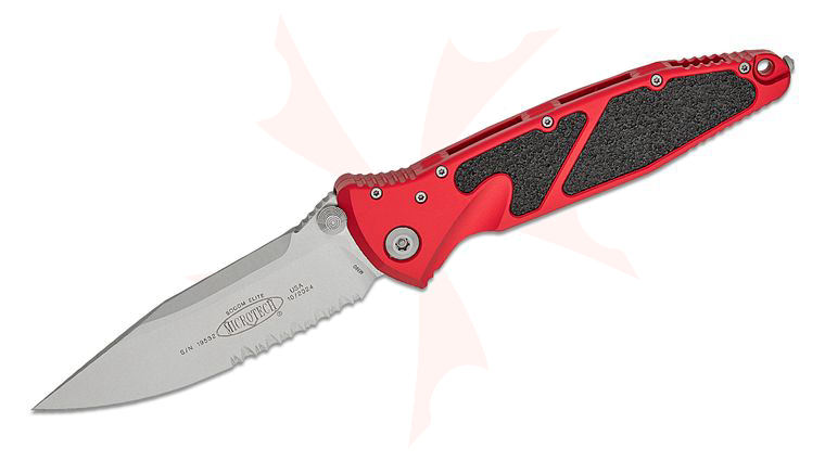 Microtech 160-11RD Socom Elite Manual Folding Knife 4.05 inch Stonewashed Clip Point Combo Blade, Red Aluminum Handles