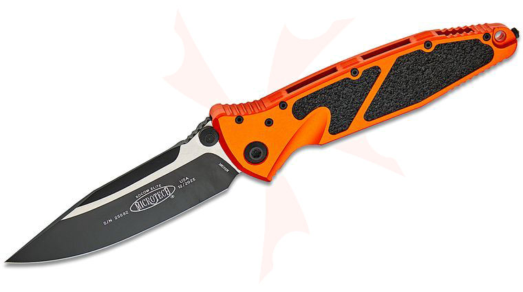 Microtech 160-1OR Socom Elite Manual Folding Knife 4.05 inch Black Clip Point Plain Blade, Orange Aluminum Handles