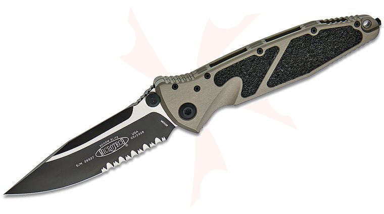 Microtech 160-2NC Socom Elite Tactical Manual Folding Knife 4.05 inch Black Clip Point Combo Blade, Natural Clear Aluminum Handles