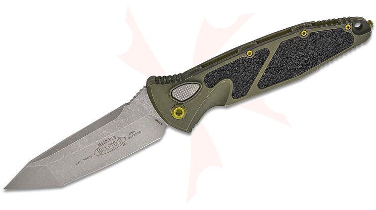 Microtech 161A-10APDGG-U25 Socom Elite AUTO Folding Knife 4.05 inch M390MK Apocalyptic Tanto Plain Blade, Distressed Grenade Green Aluminum Handles