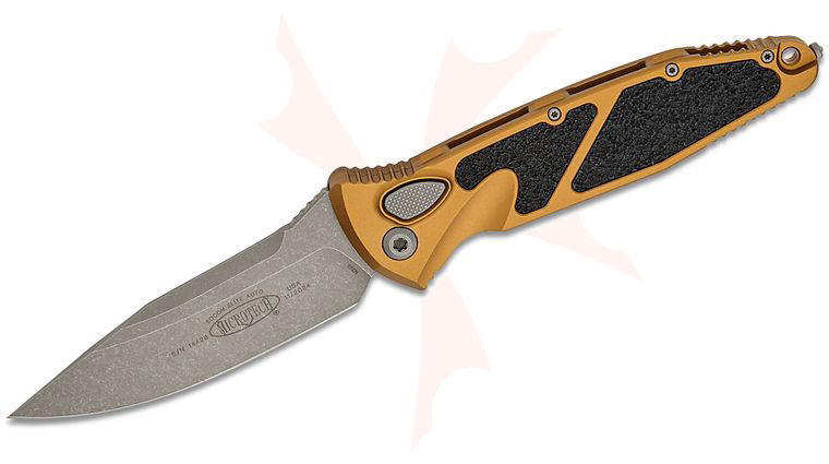 Microtech 160A-10APTA Socom Elite AUTO Folding Knife 4.05 inch Apocalyptic Clip Point Plain Blade, Tan Aluminum Handles