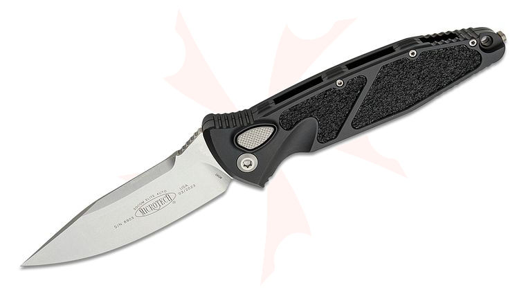 Microtech 160A-10 Socom Elite AUTO Folding Knife 4.05 inch Stonewashed Clip Point Plain Blade, Black Aluminum Handles