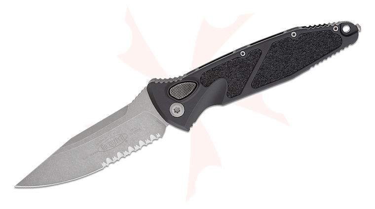 Microtech 160A-11AP Socom Elite AUTO Folding Knife 4.05 inch Apocalyptic Clip Point Combo Blade, Black Aluminum Handles