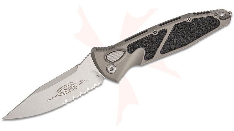 Microtech 160A-11NC Socom Elite AUTO Folding Knife 4.05 inch Stonewashed Clip Point Combo Blade, Natural Clear Aluminum Handles