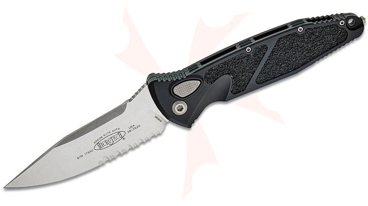 Microtech 160A-11 Socom Elite AUTO Folding Knife 4.05 inch Stonewashed Clip Point Combo Blade, Black Aluminum Handles