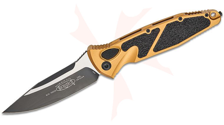 Microtech 160A-1TA Socom Elite AUTO Folding Knife 4.05 inch Black Clip Point Plain Blade, Tan Aluminum Handles