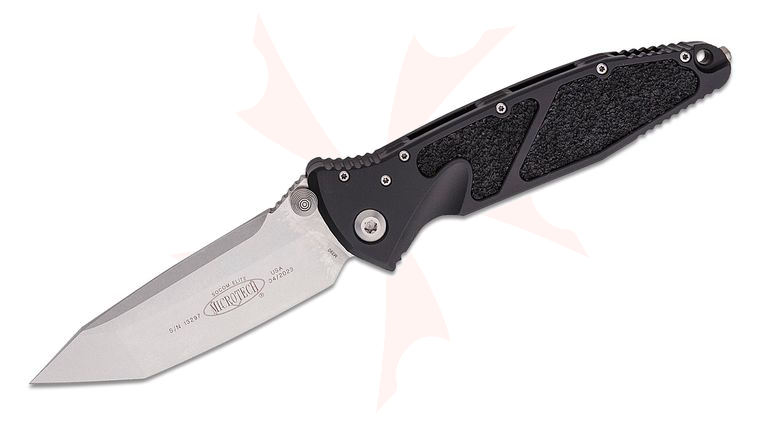 Microtech 161-10 Socom Elite Manual Folding Knife 4.05 inch Stonewashed Tanto Plain Blade, Black Aluminum Handles