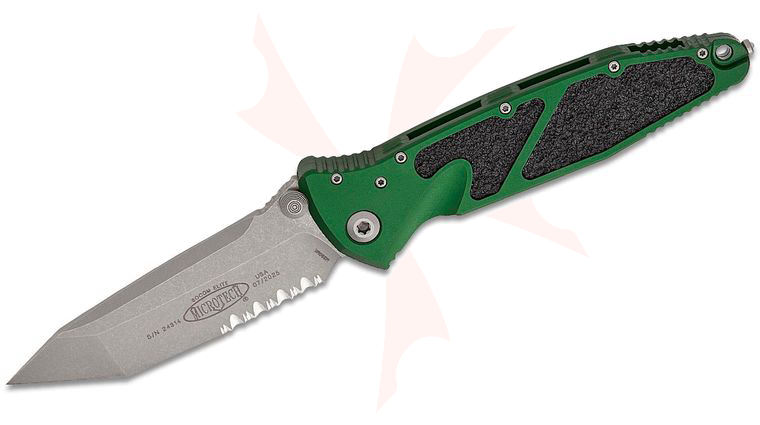 Microtech 161-11APEG Socom Elite Manual Folding Knife 4.05 inch Apocalyptic Tanto Combo Blade, Emerald Green Aluminum Handles