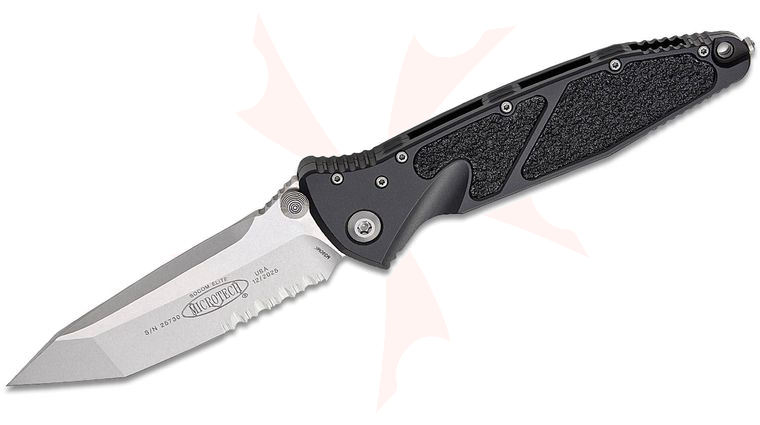 Microtech 161-11 Socom Elite Manual Folding Knife 4.05 inch Stonewashed Tanto Combo Blade, Black Aluminum Handles