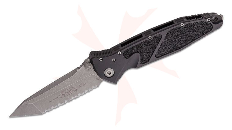 Microtech 161-12AP Socom Elite Manual Folding Knife 4.05 inch Apocalyptic Tanto Serrated Blade, Black Aluminum Handles