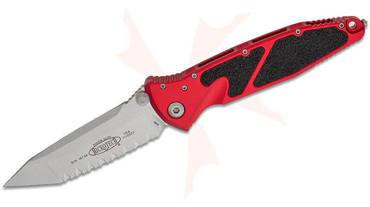 Microtech 161-12RD Socom Elite Manual Folding Knife 4.05 inch Stonewashed Tanto Serrated Blade, Red Aluminum Handles