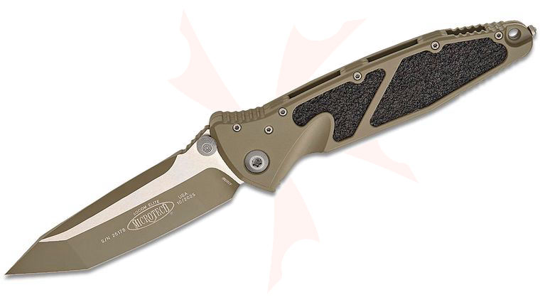 Microtech 161-1 MG-C21Z13 Signature Series Socom Elite Manual Folding Knife 4.05 inch Bohler M390MK Moss Green Cerakote Tanto Plain Blade and Aluminum Handles