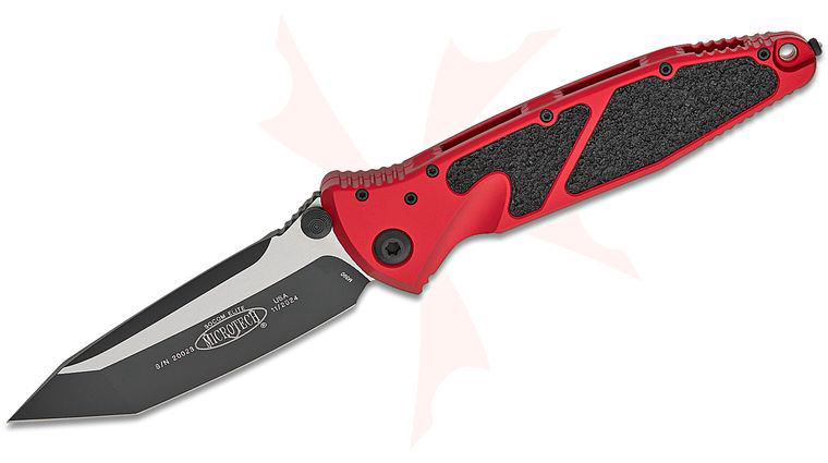 Microtech 161-1RD Socom Elite Manual Folding Knife 4.05 inch Black Tanto Plain Blade, Red Aluminum Handles