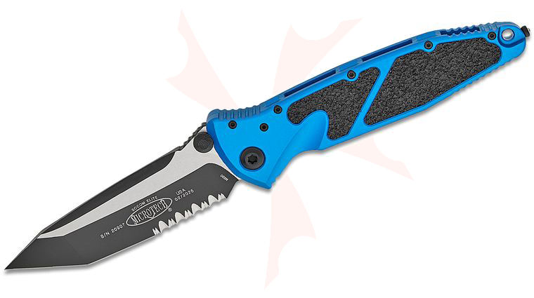 Microtech 161-2BL Socom Elite Manual Folding Knife 4.05 inch Black Tanto Combo Blade, Blue Aluminum Handles