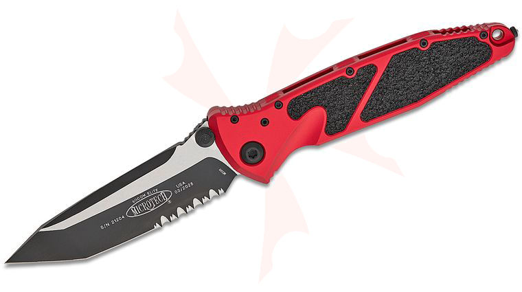 Microtech 161-2RD Socom Elite Manual Folding Knife 4.05 inch Black Tanto Combo Blade, Red Aluminum Handles