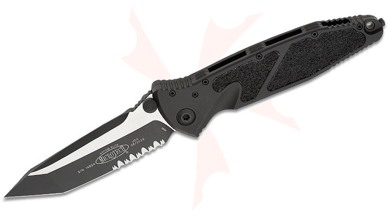 Microtech 161-2T Socom Elite Tactical Manual Folding Knife 4.05 inch Black Tanto Combo Blade, Black Aluminum Handles