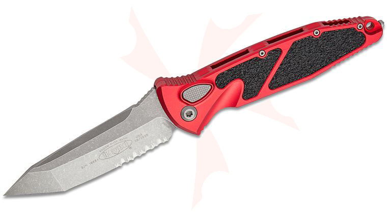 Microtech 161A-11APRD Socom Elite AUTO Folding Knife 4.05 inch Apocalyptic Tanto Combo Blade, Red Aluminum Handles