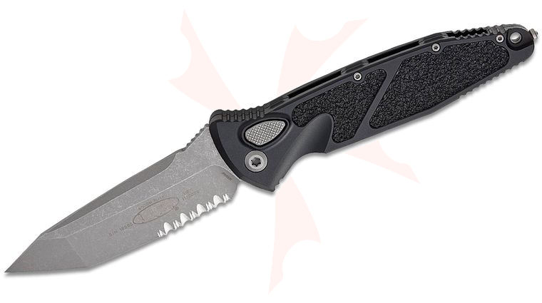 Microtech 161A-11AP Socom Elite AUTO Folding Knife 4.05 inch Apocalyptic Tanto Combo Blade, Black Aluminum Handles