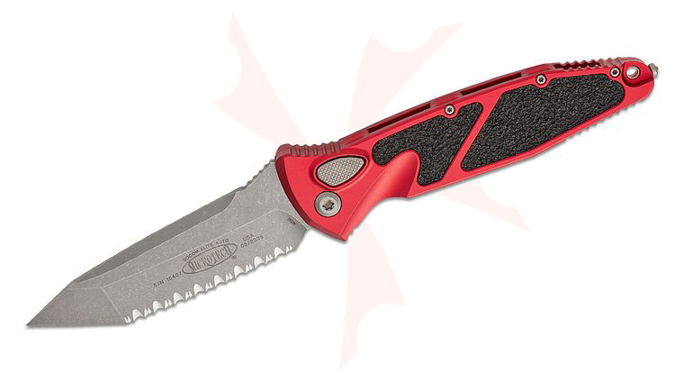 Microtech 161A-12APRD Socom Elite AUTO Folding Knife 4.05 inch Apocalyptic Tanto Serrated Blade, Red Aluminum Handles