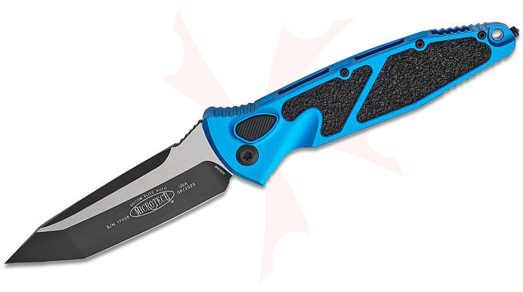 Microtech 161A-1BL Socom Elite AUTO Folding Knife 4.05 inch Black Tanto Plain Blade, Blue Aluminum Handles