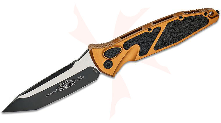 Microtech 161A-1TA Socom Elite AUTO Folding Knife 4.05 inch Black Tanto Plain Blade, Tan Aluminum Handles