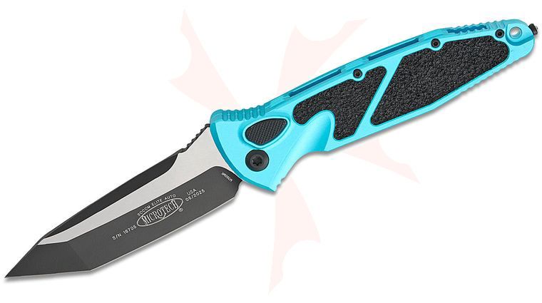 Microtech 161A-1TQ Socom Elite AUTO Folding Knife 4.05 inch Black Tanto Plain Blade, Turquoise Aluminum Handles