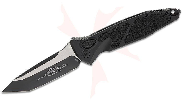 Microtech 161A-1T Socom Elite Tactical AUTO Folding Knife 4.05 inch Black Tanto Plain Blade, Black Aluminum Handles