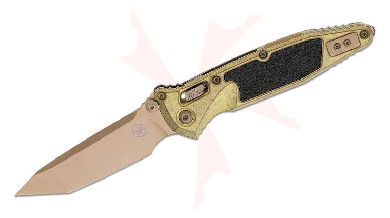 Microtech 161RL-13MS2 Marfione Select Socom Elite RAM-LOK Folding Knife 4 inch M390MK Bronzed Stonewashed Tanto Blade, Antique Gold Titanium Handles with 3M Traction Tape Inserts, Bronze Accent