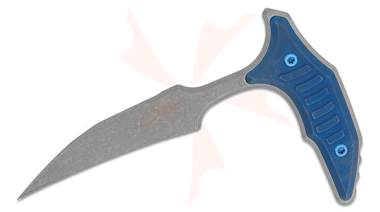 Microtech/Bastinelli Creations 218-10APMS3 Marfione Select BEE Push Dagger Fixed Blade Knife 2.5 inch 440C Apocalyptic Wharncliffe Plain Blade, Antique Blue Titanium Handles, Blue Accents, Kydex IWB Sheath