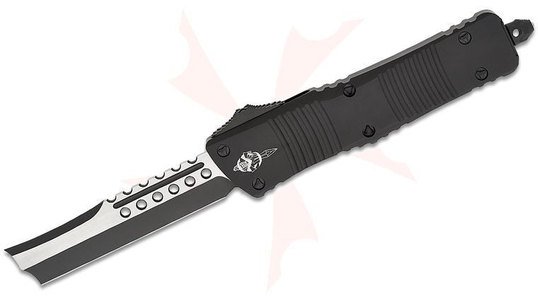 Microtech 219R-1TS Signature Series Combat Troodon Tactical AUTO OTF Knife 3.75 inch Black Hellhound Razor Blade, Black Aluminum Handles