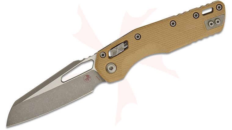 Microtech 210-10APFLGTTA MSI RAM-LOK Manual Folding Knife 3.88 inch Bohler M390MK Apocalyptic Modified Sheepsfoot Plain Blade, Fluted Tan G10 Handles