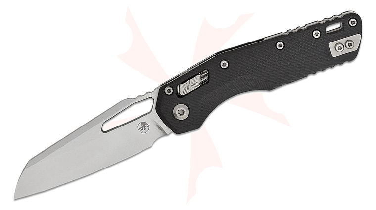 Microtech 210-10FLGTBK MSI RAM-LOK Manual Folding Knife 3.88 inch Bohler M390MK Stonewashed Modified Sheepsfoot Plain Blade, Fluted Black G10 Handles