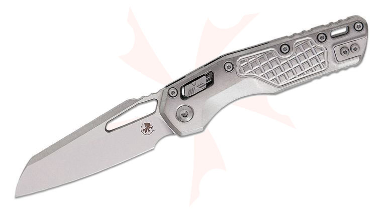Microtech 210-10FRMS1 Marfione Select MSI RAM-LOK Manual Folding Knife 3.88 inch Bohler M390MK Stonewashed Modified Sheepsfoot Plain Blade and Frag Titanium Handles, Bronze Titanium Accents